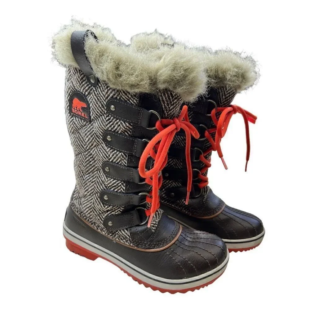 Sorel Women's Tofino Tall Herringbone Faux Fur Winter Boots Multi-Color Size 6